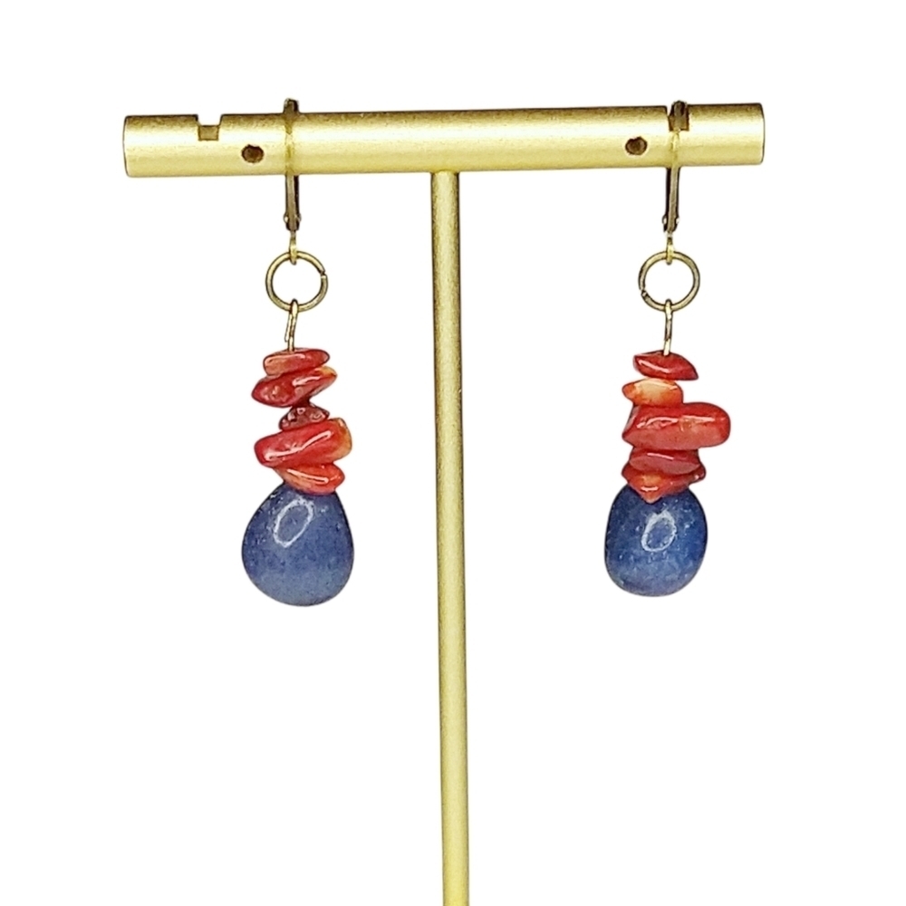 New Agate And Coral Dangle Earrings